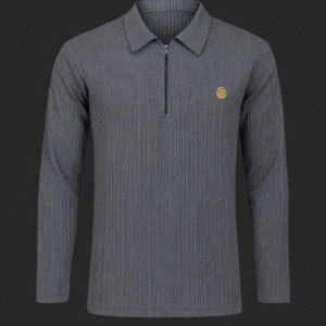 Gray Ribbed Half-Zip Sweatshirt made from premium wool