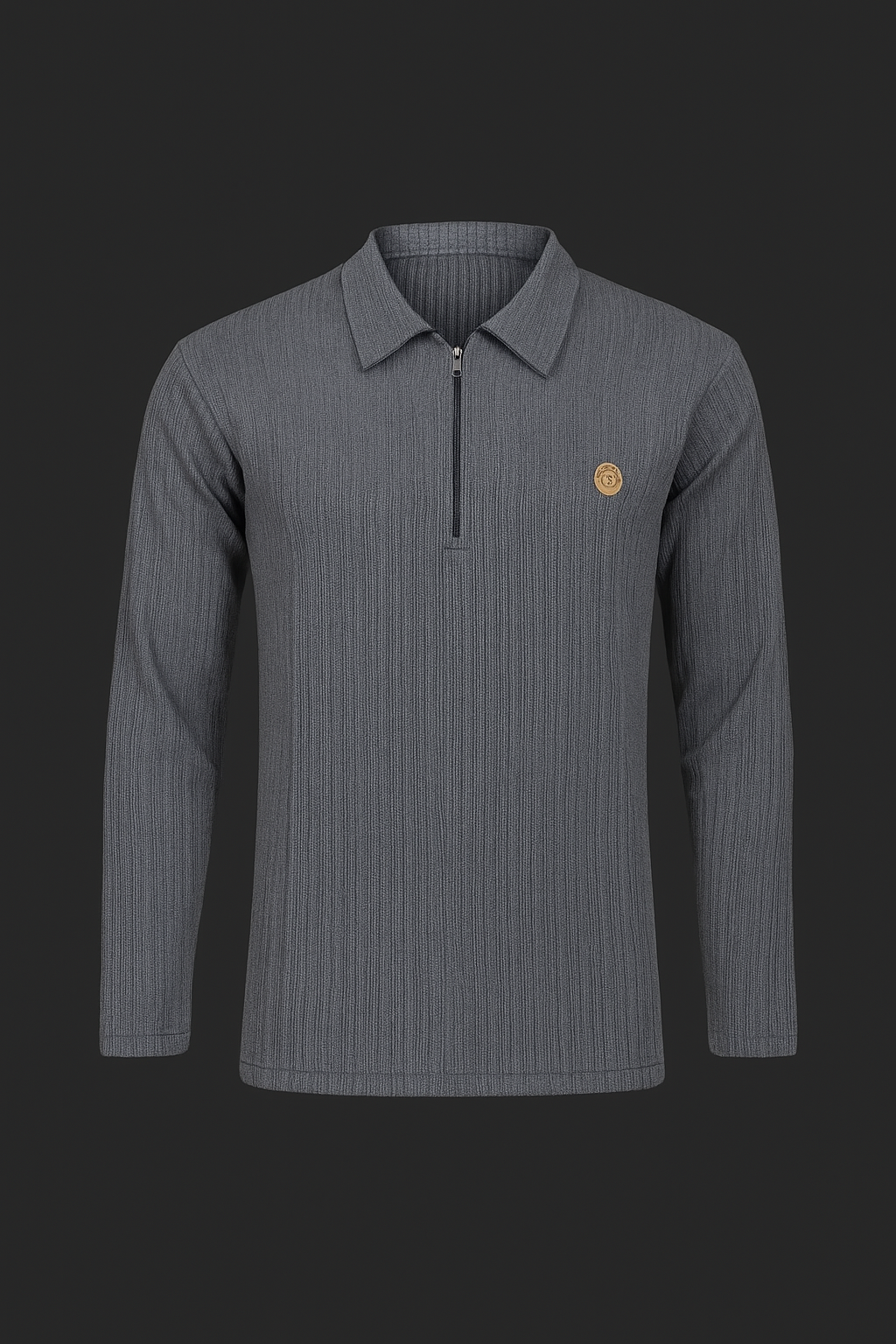 Gray Ribbed Half-Zip Sweatshirt made from premium wool