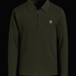 Green Ribbed Half sweat shirt