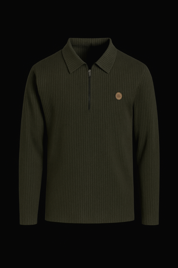 Green Ribbed Half sweat shirt