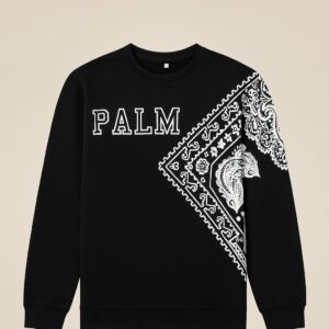 Black Palm Printed Sweatshirt - warm fabric