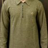 Brown Ribbed Half-Zip Sweatshirt made from wool-blend knit fabric