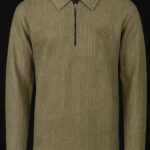 Brown Ribbed Half-Zip Sweatshirt made from premium wool-blend knitted fabric