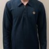 Blue Ribbed Half-Zip Sweatshirt made from wool-blend knit fabric
