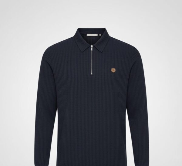 Blue Ribbed Half-Zip Sweatshirt – Premium Knitted Warm Winterwear 2025