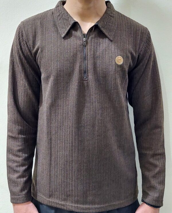 Brown Ribbed Half-Zip Sweatshirt – Premium Knitted Warm Winterwear 2025