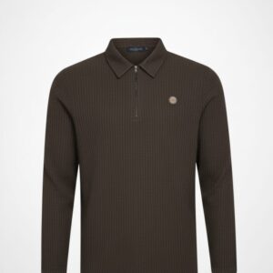 chocolate brown Ribbed Half-Zip Sweatshirt – Premium Knitted Warm Winterwear 2025
