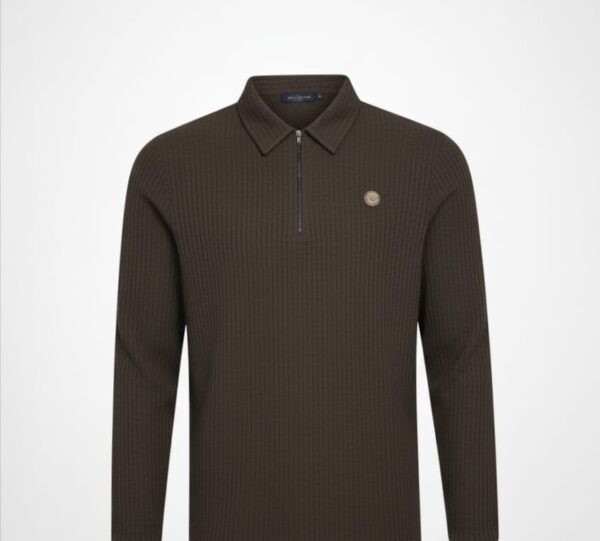 chocolate brown Ribbed Half-Zip Sweatshirt – Premium Knitted Warm Winterwear 2025