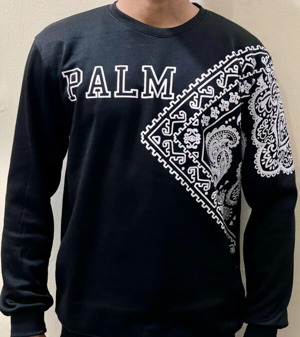 Black Palm Printed Sweatshirt in warm premium cotton fleece