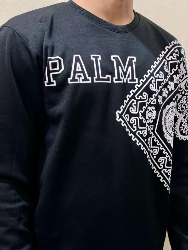 Black Palm Printed Sweatshirt in warm premium cotton fleece