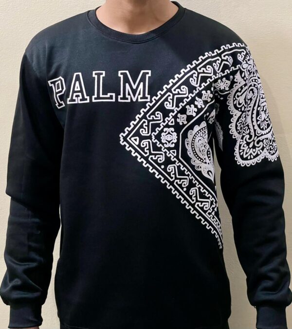 Black Palm Printed Sweatshirt in warm premium cotton fleece