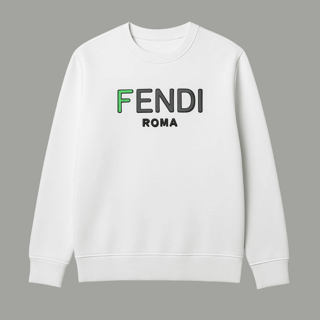 White Fendi Printed Warm Sweatshirt – Luxury Designer Winter Wear