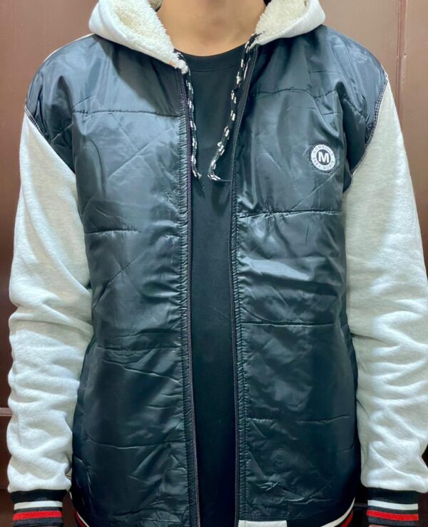 Men’s Black & Grey Hooded Winter Jacket Quilted Front Zavyaar Fashion